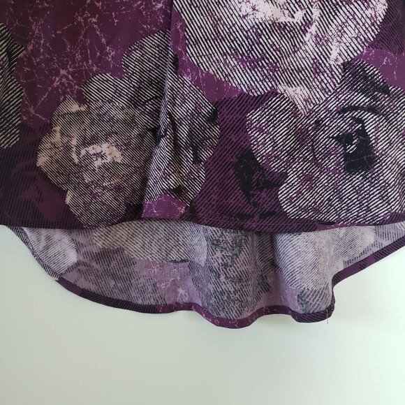 Rock & Republic Womens Roll Tab Blouse Top Purple Floral Large Front Tie Hi Lo - Picture 3 of 10